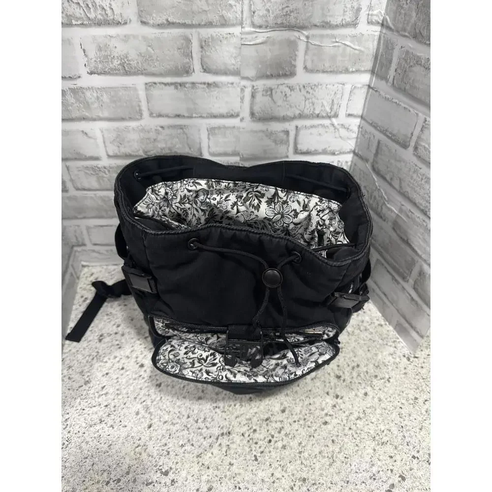 Vera Bradley Cotton Black Utility Backpack with Floral Interior Lining